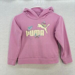Puma Pullover Hoodie SMALL Pink Girls Butterfly Logo Graphic Sweatshirt Girly